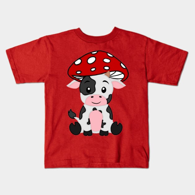 Cow Mushie Kids T-Shirt by MushieCreatures